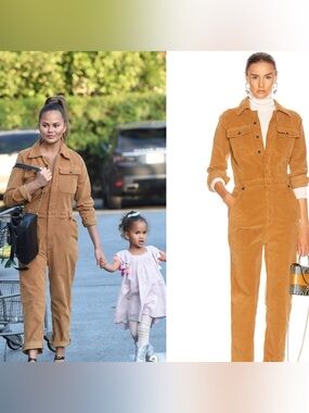 Frame Denim Caitlin Corduroy Coveralls Jumpsuits, Camel Size M $350